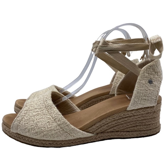 UGG Sandals Delmar Natural Espadrille Wedge Ankle Tie Size 8.5 - Picture 2 of 16